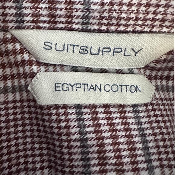 Suitsupply Dress Shirt Mens 15 3/4 Reddish Brown Check Egyptian Cotton Tessitura - Picture 6 of 11